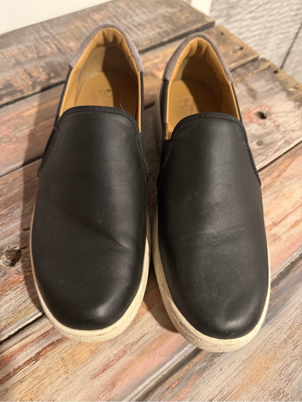 UGG Black Leather Slip-On Flats
